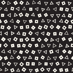 Seamless chaotic patterns. Randomly scattered geometric shapes. Abstract retro background design