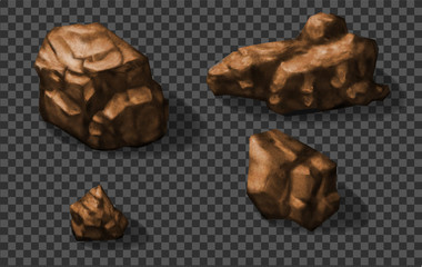 Rock stones collection. Vector 3d realistic illustration.