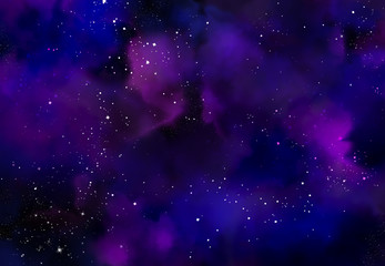 Star field in galaxy space with nebulae, abstract watercolor digital art painting for texture background