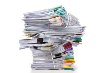 Stack of Documents isolated on white background. Documents pile.