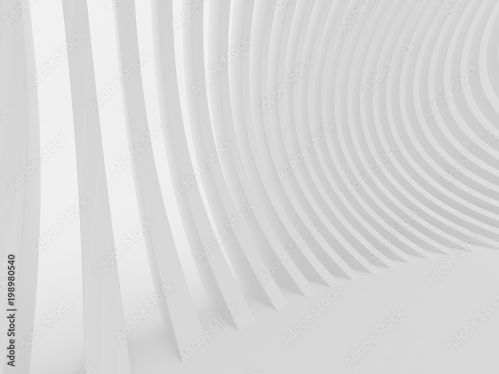 Poster Abstract of white curved architectural pattern background,Concept of future modern facade design on architecture,3d rendering	