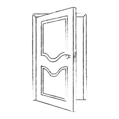 Opened door. Black and white sketch. Vector illustration