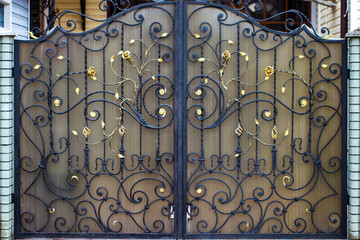  wrought-iron gates, ornamental forging, forged elements close-up