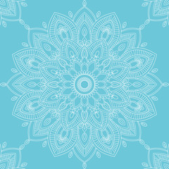 Seamless pattern with mandala ornament. Hand drawn vector illustration