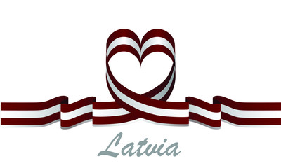 latvia flag and love ribbon - obrazy, fototapety, plakaty