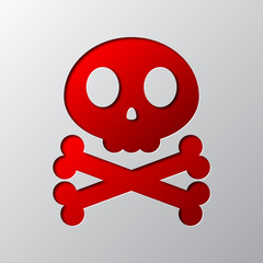 Paper art of the red skull and crossbones. Vector illustration.