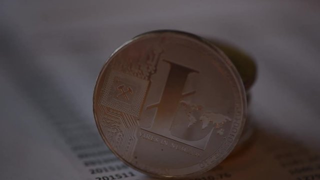 Litecoin coins stacked, cryptocurrency coinage