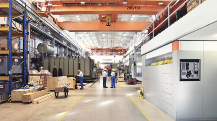 industrial factory in mechanical engineering for the manufacture of transformers - interior of a...