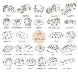 Fotobehang Isolated sketches of bread types © Genzi
