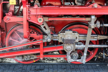 Detail of the power transmission on steam locomotive