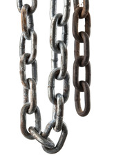 Close up old rusty chain isolated on white background.