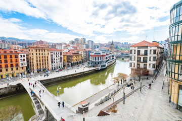 bilbao riverbank and old town views, Spain