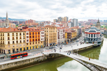 bilbao riverbank and old town views, Spain