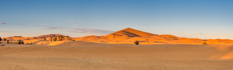 Fototapeta na wymiar Panoramic view of Sahara Desert, Merzouga, Morocco