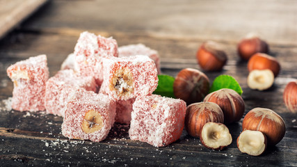 Turkish Delight, eastern delicacy with hazelnuts