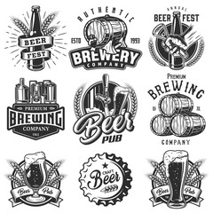 Set emblems with beer objects