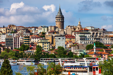 Fototapeta na wymiar City Of Istanbul Cityscape With Galata Tower