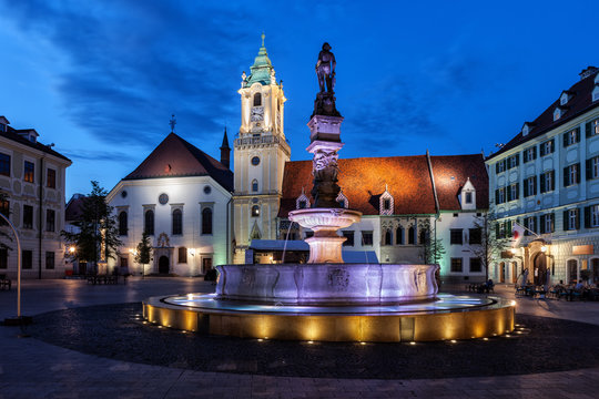 Bratislava Old Town Square By Night