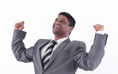 very happy businessman .isolated on a white background.