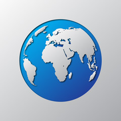 Paper art of the blue globe Earth. Vector illustration.