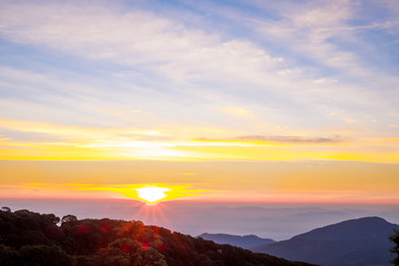 Morning atmosphere with sunrise view on the moutain of thailand.