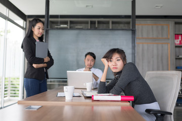 In selective focus of Business people stressful from conference during working.Emotional Stress, over working, Occupation concept. Set up studio shooting.
