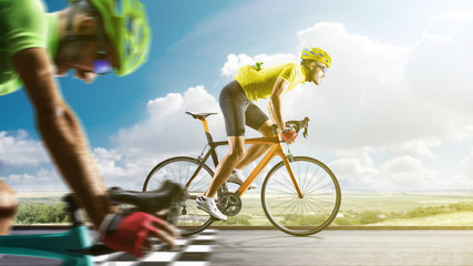 Fototapeta na wymiar Professional road bicycle racer in action