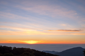 Morning atmosphere with sunrise view on the moutain of thailand.