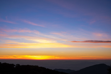 Morning atmosphere with sunrise view on the moutain of thailand.