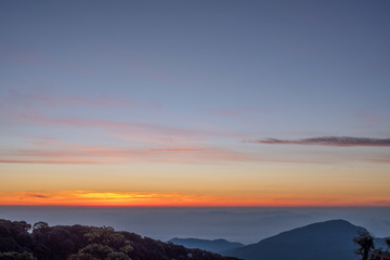 Morning atmosphere with sunrise view on the moutain of thailand.