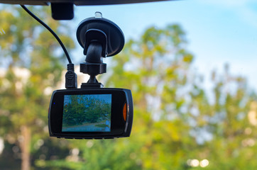 Camera recorder mounted in front of the vehicle.