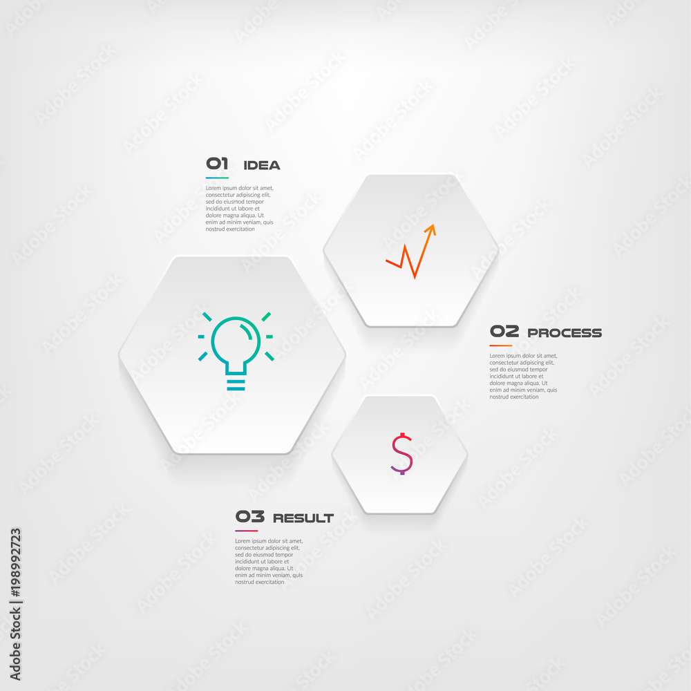 Poster honeycombs, gradient icons infographics step by step. element of chart, graph, diagram with 3 option
