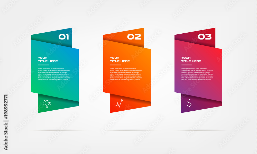 Poster gradient infographics step by step. element of chart, graph, diagram with 3 options - parts, process