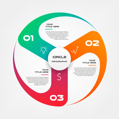 Windmill, propeller, gradient circle infographics step by step. Element of chart, graph, diagram with 3 options - parts, processes, timelines. Vector business template for presentation