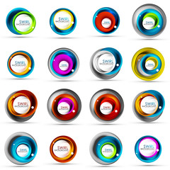 Set of spiral swirl flowing lines 3d vector abstract icon designs. Rotating concepts