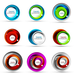 Set of spiral swirl flowing lines 3d vector abstract icon designs. Rotating concepts