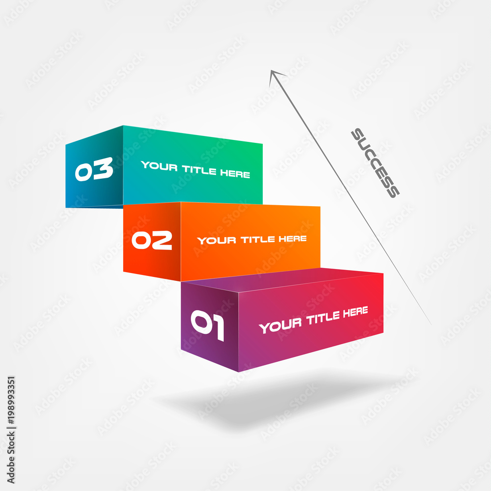 Poster 3d blocks, stairs of success, infographics step by step. element of chart, graph, diagram with 3 opt