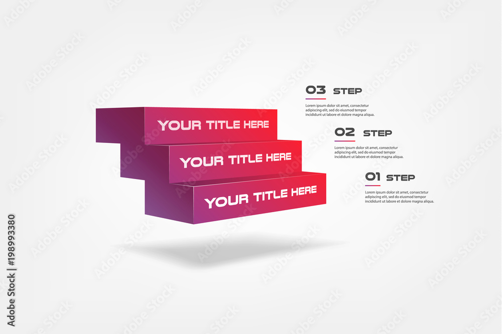 Poster 3d blocks, stairs of success, infographics step by step. element of chart, graph, diagram with 3 opt