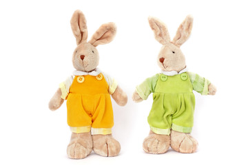 Rabbit on a white background. A toy