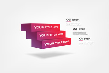 Fototapeta premium 3d blocks, stairs of success, infographics step by step. Element of chart, graph, diagram with 3 options - parts, processes, timeline. Vector business template for presentation, workflow, web design
