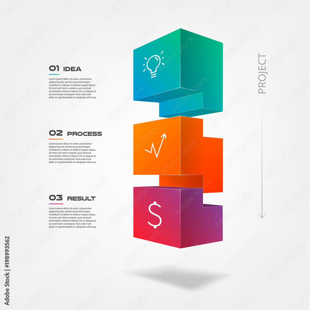 Leinwandbilder 3d tetris blocks infographics step by step. element of chart, graph, diagram with 3 options - parts,