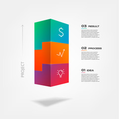 3d tetris blocks infographics step by step. Element of chart, graph, diagram with 3 options - parts, processes, timeline. Vector business template for presentation, annual report, web design