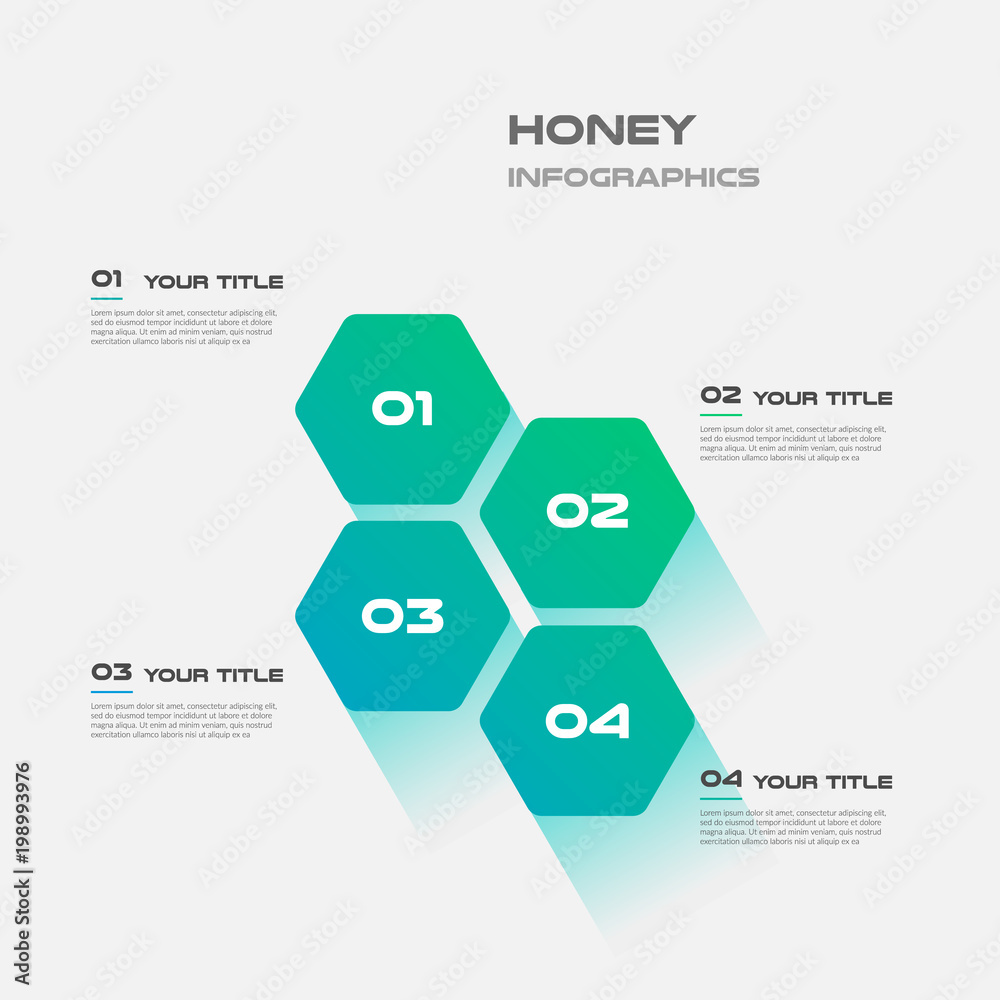 Poster honeycombs, gradient infographics step by step. element of chart, graph, diagram with 4 options - pa