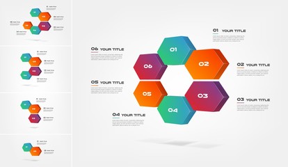 Honeycombs 3d, gradient infographics step by step. Element of chart, graph, diagram with 2-6 options - parts, processes, timelines. Vector business template for presentation, web. Abstract background