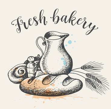 Fresh bakery produkts and jug of milk