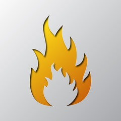 Paper art of the yellow fire. Vector illustration.