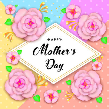 Mother's day greeting card with beautiful blossom flowers. Vector illustration