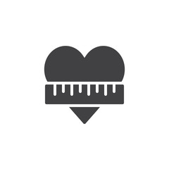 Heart and ruler vector icon. filled flat sign for mobile concept and web design. heart rate pulse meter solid icon. Symbol, logo illustration. Pixel perfect vector graphics