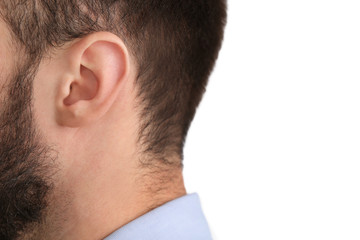 Fototapeta premium Young man, closeup. Hearing problem