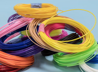 color plastic PLA and ABS filament for printing on a 3D printer